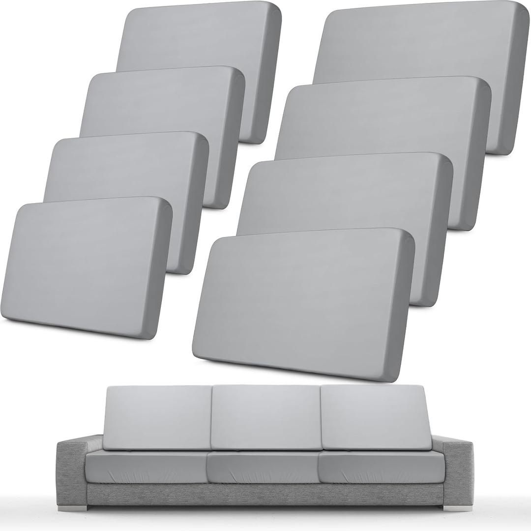 Newwiee 8 Pcs Stretch Patio Outdoor Cushion Covers Replacement for 4 Backrests and 4 Patio Cushions Covers, Waterproof Couch Sofa Slipcover Furniture Protector, Thin Fabric Breathable(Light Gray)