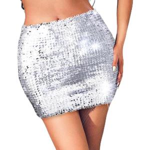 GRAEEN Sequin Skirt Sparkly Silver Mini Skirts for Women