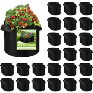 80 Pack 10 Gallons Plant Grow Bag, Vegetable Grow Bags with Handles, Non-Woven Fabric Pots Plant Bags, Garden Planting Bag for Potatoes, Carrots, Tomatoes, Fruits, Flower, Evergreen