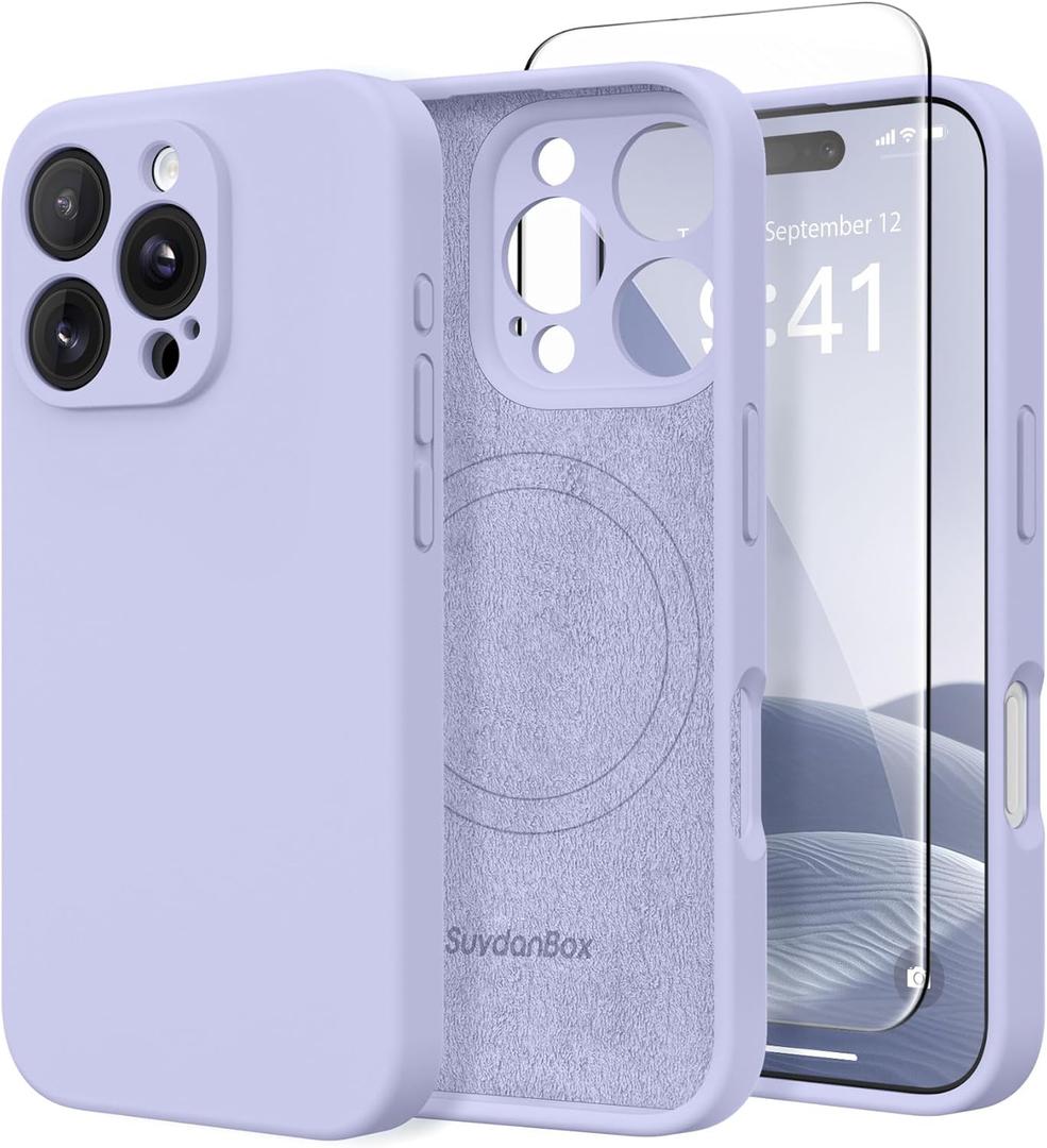 Magnetic for iPhone 16 Pro Max Case, Compatible with MagSafe, [Full Camera Protection][Screen Protector] Silicone Shockproof Protective Phone Case for iPhone 16 Pro Max 6.9", Lilac