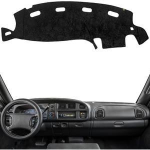 KEYOOG Dashboard Cover Dash Mat Fit for 2001-1998 Do-dge Ram 1500 2500 3500 (for Left Hand Drive),Car Dash Board Mat Anti-Glare Carpet,Non-Slip Pad Sunshield Protector (Flannel) (Black Embossed)