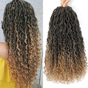 Cicihair Goddess Locs Crochet Hair Brown 18 Inch 7 Packs Faux Soft Pre Looped Braids Curly boho Synthetic Hippie Extensions (18 Inch, 1B/27)