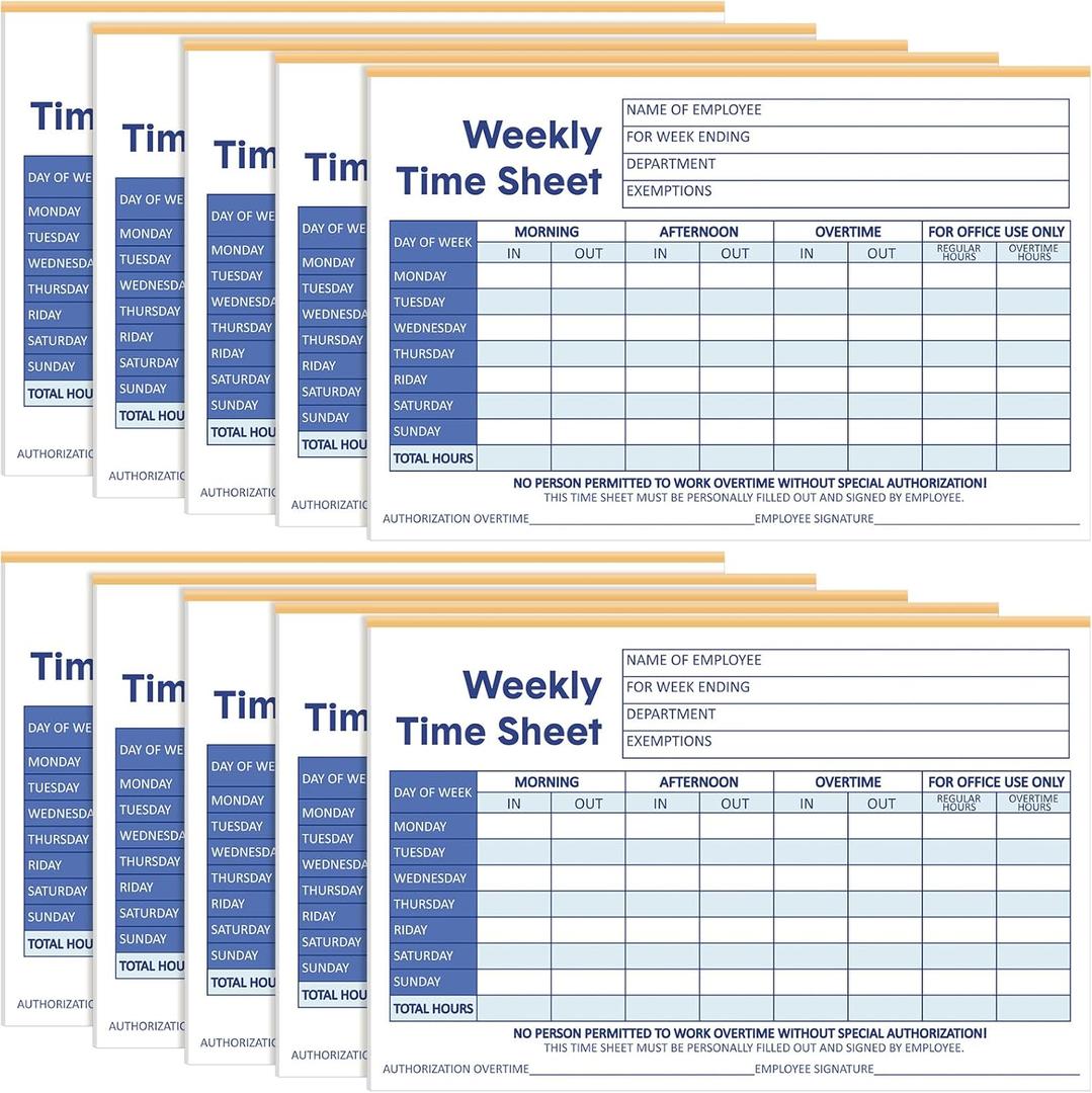 Lincia 10 Pcs Time Sheets for Employees Weekly Format 8.5 x 5.5 Inch Daily Time Cards Log Book for Employee Office Business Schedule Planner Work Record Supplies, 100 Sheets Per Pad