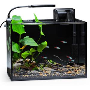 NICREW 2.5 Gallon Nano Nature Aquarium Kit, Ultra-Clear Rimless Desktop Fish Tank with Light, Filter, Gravel and Rock, Perfect for Small Fish, Shrimp, or Betta, Complete Version, Black