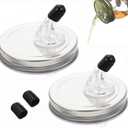 Mason Jar Lids with Pour Spouts, Moonshine Free Flow Pouring Dispenser, fit 2.75 Inch Regular Mouth Mason Jar, Dust Proof Cover, Silver QurHapzy (2 Pack)