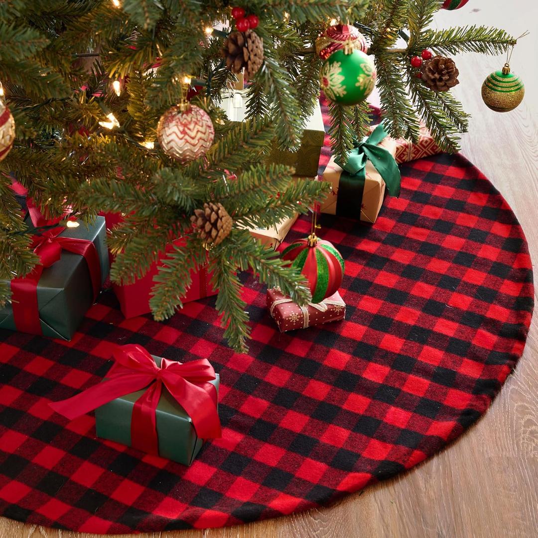 Joiedomi 36" Buffalo Plaid Christmas Tree Skirt Decor - Red and Black Checked Mat for Xmas New Years Eve Holiday Party Outdoor Decoration