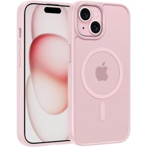 FNTCASE for iPhone 15 Case: for iPhone 14 Case & iPhone 13 Case [Compatible with Magsafe] Translucent Matte Magnetic Phone Cover - Military Grade Drop Protection Shockproof Protective Cases - Pink