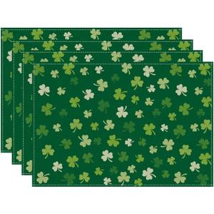 10 x XCHI Green Shamrocks St. Patrick's Day Placemats Set of 4 Table Mats for Party Home Kitchen Dining Table Decorations 12x18 Inch