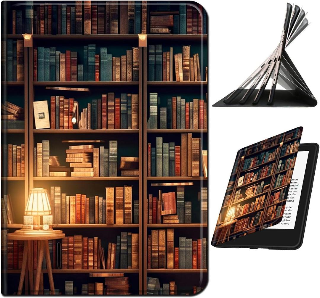 for 6" Kindle Paperwhite (10th Generation, 2019 Release) E-Reader Case, Shockproof Smart Protective Multi-Angle Viewing Tablet Cover for Women Men with Auto Sleep/Wake, Books Library