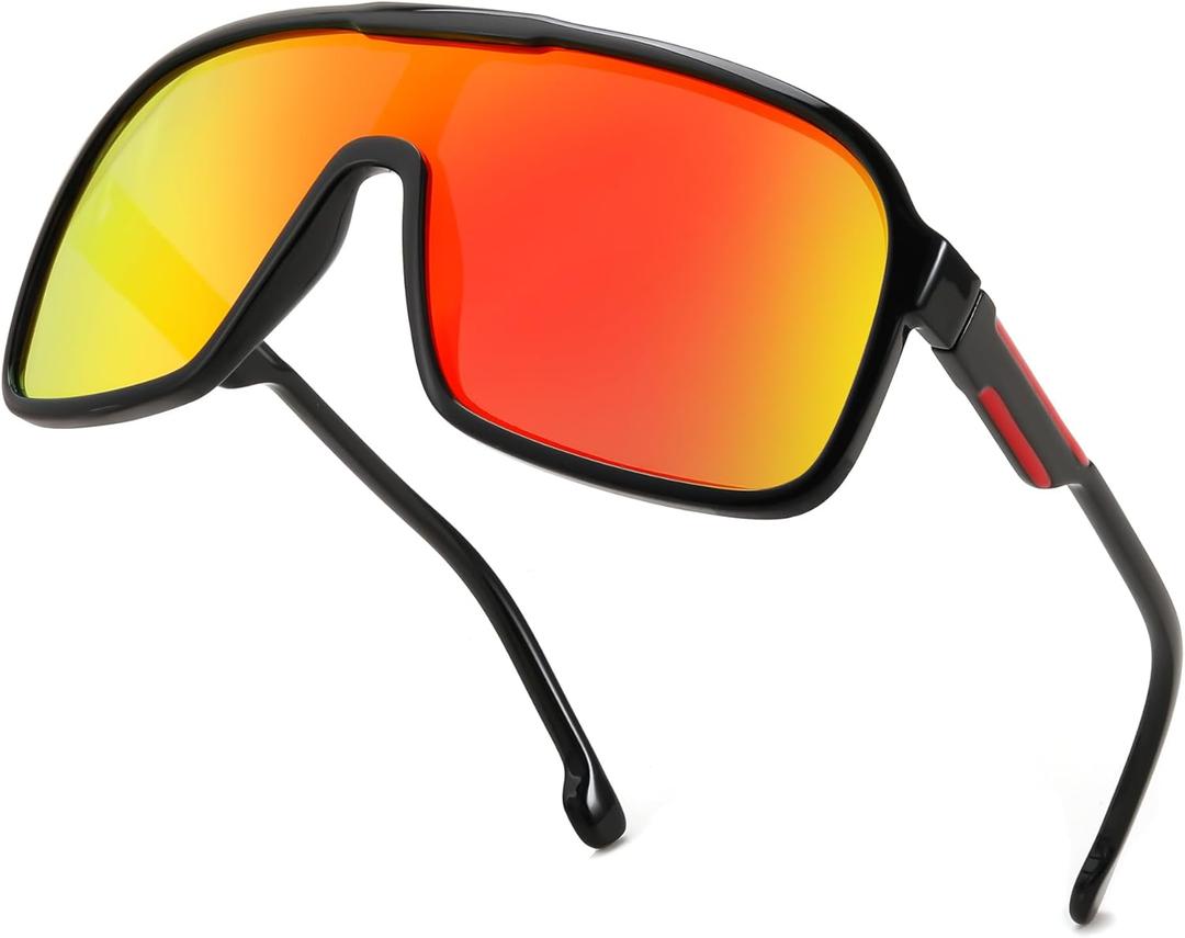 FEISEDY Fashion Polarized Sunglasses Oversized One Piece Reflective Lens Sports Sun Glasses B0122 (Black/Red Mirror)