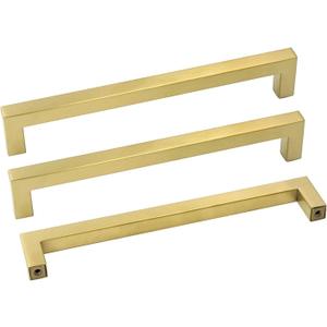 Goldenwarm Gold Drawer Pulls Furniture Hardware Cabinet Handles - LSJ12GD192 Modern Square Kitchen Cupboard Drawer Knobs 7-1/2 Inch Hole Center Brushed Brass Cabinet Pulls 20 Pack