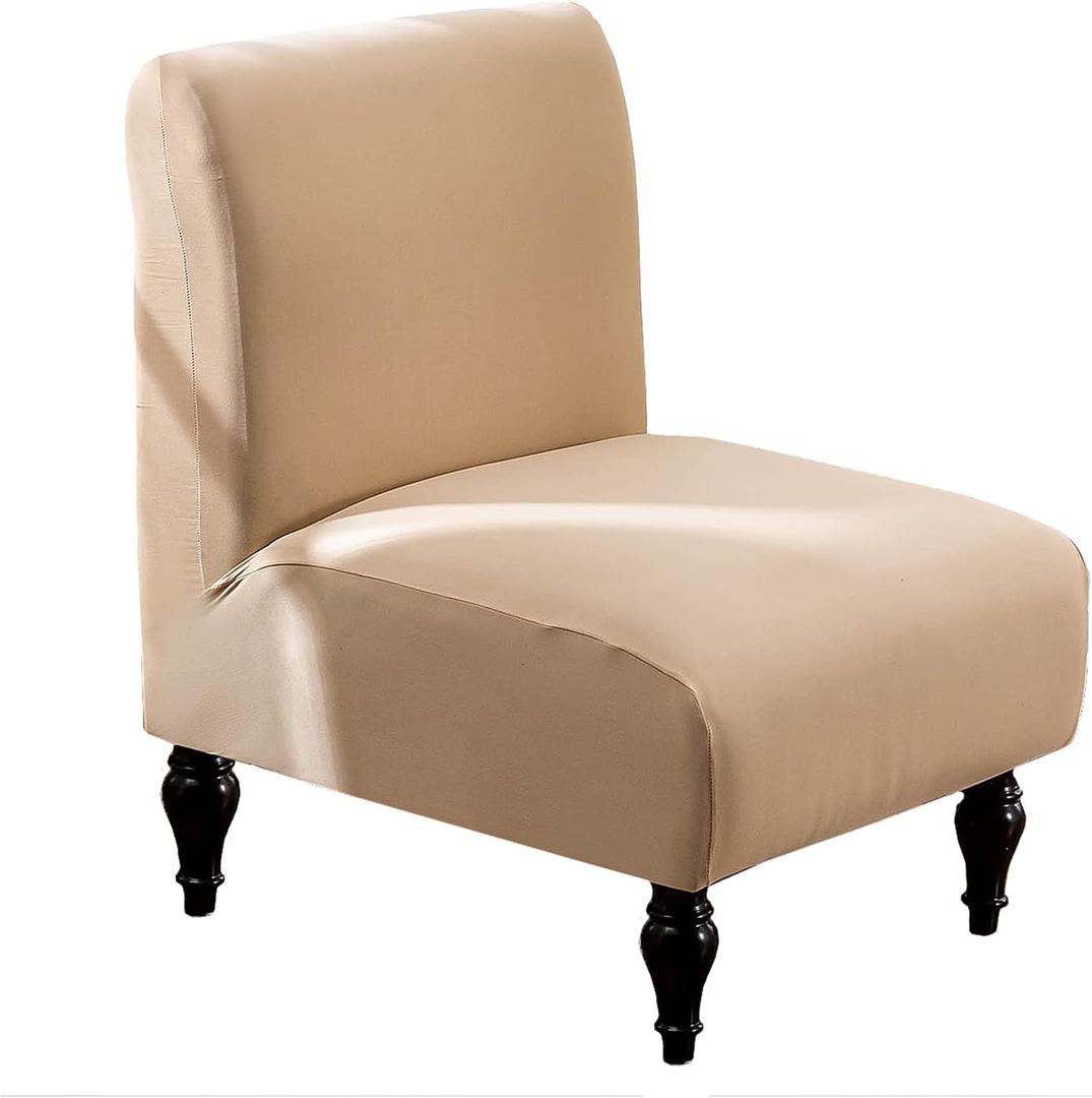 Armless Accent Slipper Chair Covers, Stretch Living Room Slipper Chair Slipcover Spandex Jacquard Fabric Removable Washable Non-Slip Chair Cover for Home Hotel Bedroom (Beige)