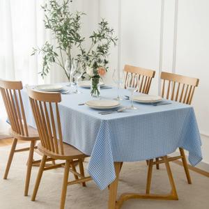 maxmill Checkered Rectangle Dining Room Tablecloth Water Resistance Wrinkle Free Spillproof Heavy Weight Gingham Plaid Table Cloth for Banquet Parties Holiday Dinner, 60 x 84 Inch Light Blue White