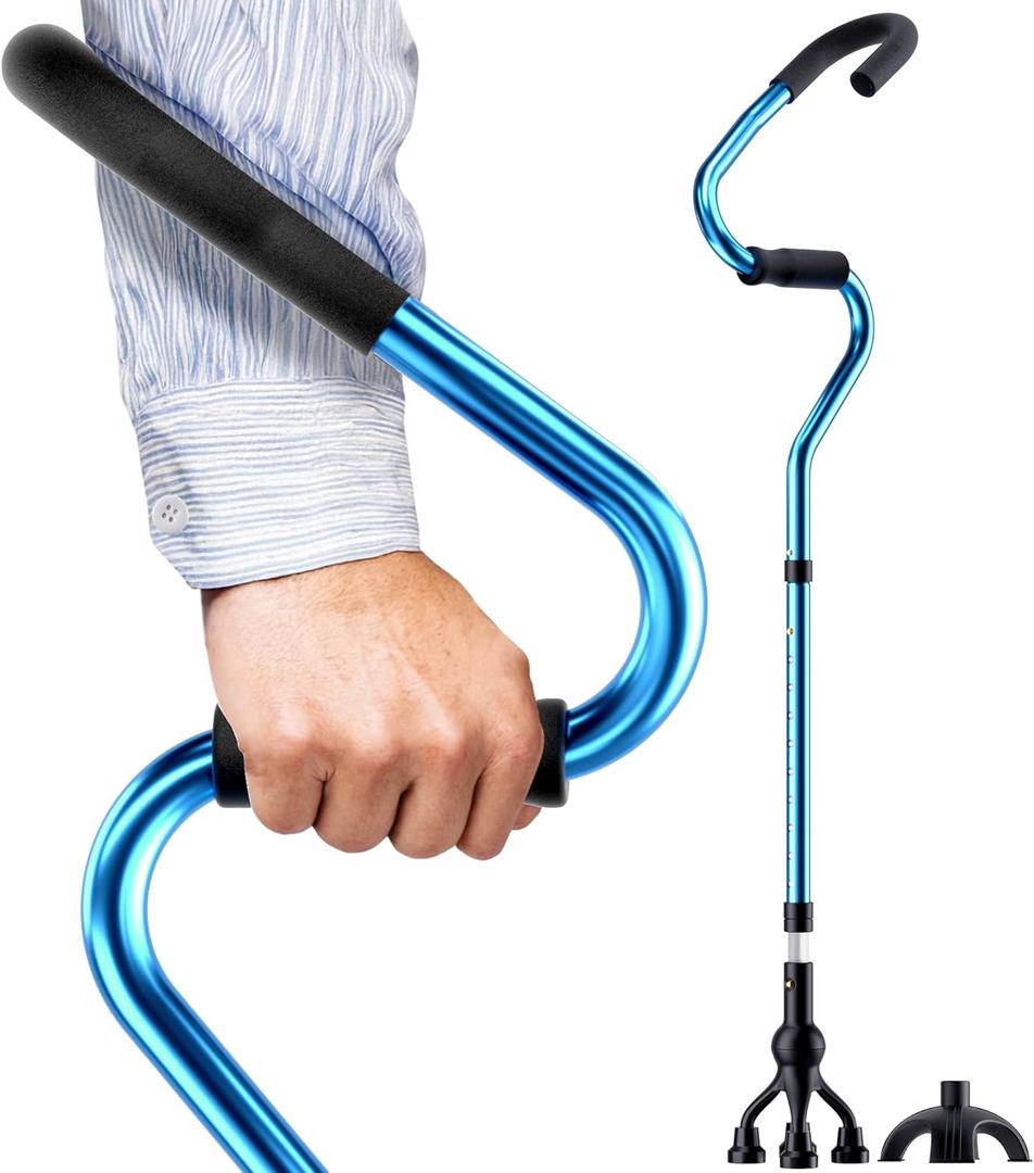 Forearm Crutches for Adults, Self-Standing Lightweight Adjustable Walking Cane, Forearm Grip Cane with 2 Bases for Extra Support & Stability, Stabilizes Wrist Walking Sticks for Seniors, Blue
