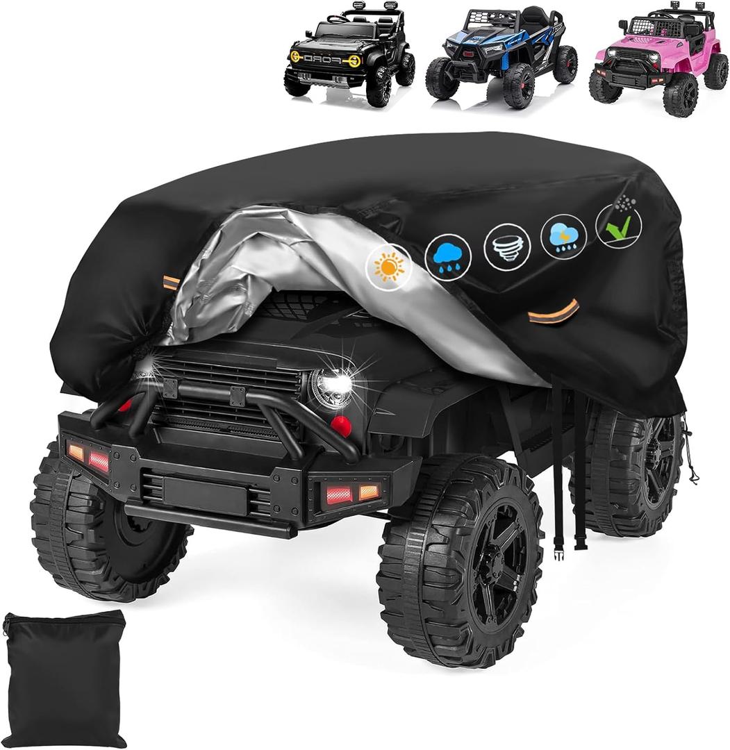 Large Kids Car Cover，Heavy Duty 900D Power Wheels Cover Waterproof All Weather，Kids Ride On Car Covers with Nano Coating,Windproof Buckle & 3 Reflective Strips,Universal Childrens' ride-on Accessories