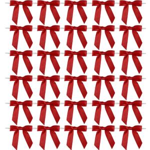 AIMUDI Red Bows 2.5" Satin Bow for Gift Wrapping Twist Tie Bows for Wedding Favors Candy Apples Party Valentine's Day Christmas Decorations - 50 Counts