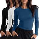 Neer 3 Pack Womens Underscrub Shirts Long Sleeve Crewneck Tops Fitted Layering Clothes Comfort Knit Tops for Nurse Small
