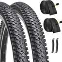Hycline 2-Pack Mountain Bike Tires Set: 20/24/26/27.5-inch Folding Replacement Puncture-Resistant Bicycle Tires and Pair 20/24/26/27.5-inch Inner Tubes with Tire Levers for MTB Off-Road Bike