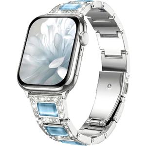 Dressy Silver iWatch Bands for Women - Compatible with Apple Watch Series 10-1/SE/Ultra, Fits 38mm 40mm 41mm 42mm 44mm 46mm - Luxury Designer Bracelet, Bling Jewelry Strap