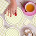 140Pcs Gingham Party Supplies for 20 Guests Thick Paper Plates and Napkins Knives Spoons Forks Cups Disposable Party Set Cutlery for Dinner Baby Shower Wedding Favor(Yellow)