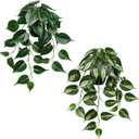 DILATATA 2 Pack Artifitial Hanging Plants 18" Fake Devil's Ivy Golden Pothos Plants, Hanging Potted Plants for Home Office Bedroom Indoor Outdoor Decor