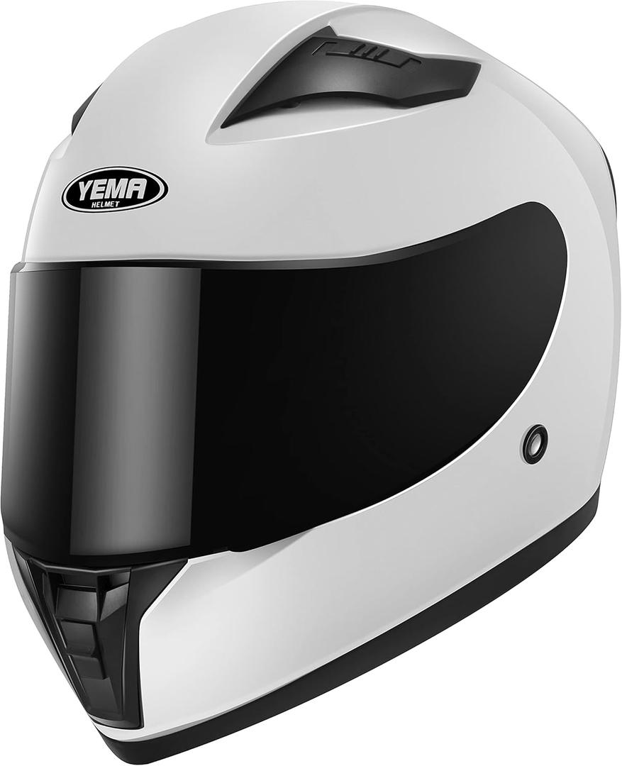 YEMA Motorcycle Street Bike Full Face DOT Helmet YM-832 with Removable Neck Scarf for Men and Women (XX-Large, White)