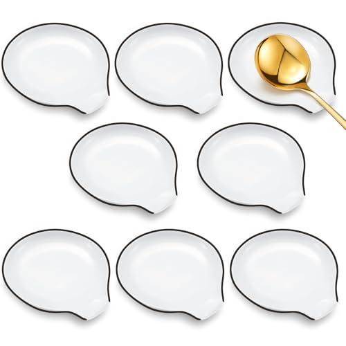 Irenare 2 Pcs Ceramic Spoon Rest for Stove Top 3.74 x 3.54 Inch Porcelain Spoon Holder Utensil Rest Dishwasher Safe Cradle for Home Kitchen Accessories (Black Edge)