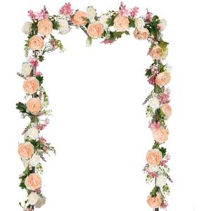 DearHouse 2Pcs Artificial Peony Flower Garland - Silk Peony Garland with Pink and White Flowers for Wedding Party Table Decoration,6ft/Strand (Champagne)