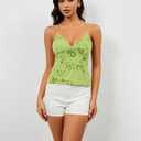 calbatic Women Sequin Cami Top Rhinestone Sparkle Sleeveless V Neck Camisole Open Back Summer Crop Top Party Clubwear (Green), Medium