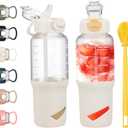 SIEROZUR 32 oz Glass Tumbler with Straw, Glass Water Bottles with 2 Lids-Handle Spout Lid & Straw Lid, 1 Liter Motivational Water Bottles, Silicone Sleeve, Fits Car Cup Holder,White