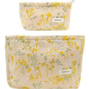 getgto 2 Pcs Makeup Bags, Large Cosmetic Bag Travel Toiletry Bag Organizer for Women, Embroidery Craft, Floral Makeup Bag Small Cosmetic Pouch Purse with Zipper Gifts for Girls Teen