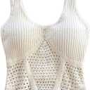 SOLY HUX Women's Hollow Out Knitted Crop Tank Top Summer Sleeveless Scoop Neck Sweater Vest Vacation Outfits, Small
