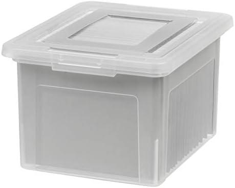 IRIS USA File Box, Plastic File Boxes With Lids, Document Organizer for Letter/Legal File, Document Box, Storage Bin For Hanging Files, Secure Latching Lid Stackable BPA-Free, Clear 35 Qt. 1 Pack