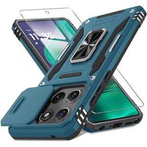 DEERLAMN Case Compatible with Moto G Stylus 5G 2025 Built in Slide Camera Cover+Screen Protector(1 Pack), Rotated Ring Kickstand Military Grade Shockproof Protective Cover-Light Blue