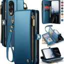 Defencase for Galaxy S25 Edge Case Wallet with RFID Blocking Card Holder for Women Men, Elegant PU Leather Magnetic Snap Flip Strap Zipper Phone Wallet Case for Samsung Galaxy S25 Edge 6.6", Dark Blue