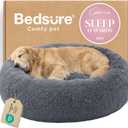 Bedsure Calming Dog Bed for Extra Large Dogs - Donut Washable Large Pet Bed, 45 inches Anti-Slip Round Fluffy Plush Faux Fur Dog Bed, Fits up to 120 lbs Pets, Dark Grey