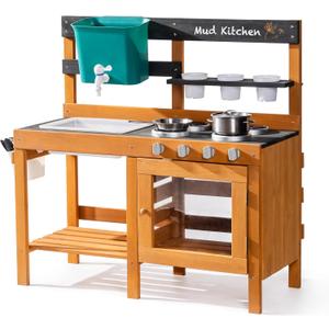 ROBUD Mud Kitchen for Kids Outdoor, Wooden Outdoor Play Kitchen, Kids Mud Kitchen with Removable Sink & Faucet, Monteeori Toys for Children Ages 3+ Years, WG426
