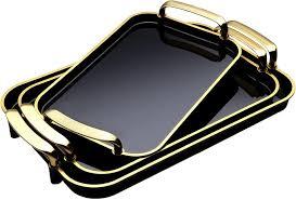 Serving Tray with Handles Set of 3 Rectangular Large Serving Platters 16.5/14.9/13.2 Inch White Plates for Dinner, Party, Entertaining, Black