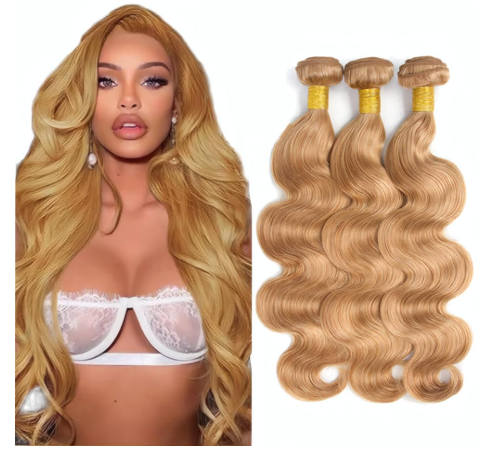 LOIUMGUU Color 30 Highlight Human Hair Bundles Mixed With Honey Blonde Body Wave Bundles 20 22 24 Inch Brazilian Virgin Hair P27/30 Color 27 Hair Weave