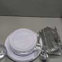 bUCLA 300PCS Silver Disposable Plastic Dinnerware Set - 50 Guests White Silver Disposable Plates Include 50 Dinner Plates,50 Dessert Plates,50 Knives,50 Forks,50 Spoons,50 Cups for Party & Christmas