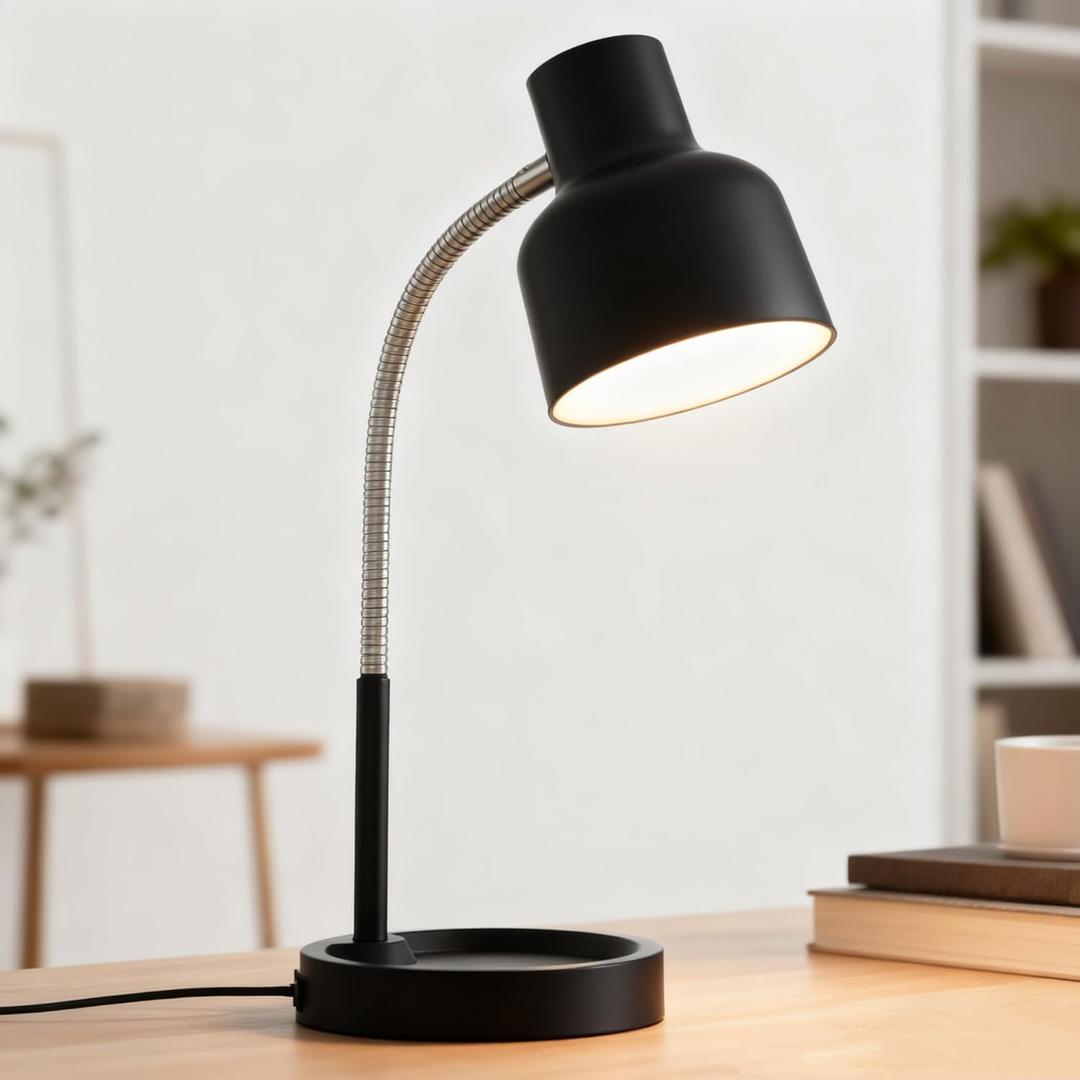 LED Desk Lamp with Catch-All Base & AC Outlet, Matte Black