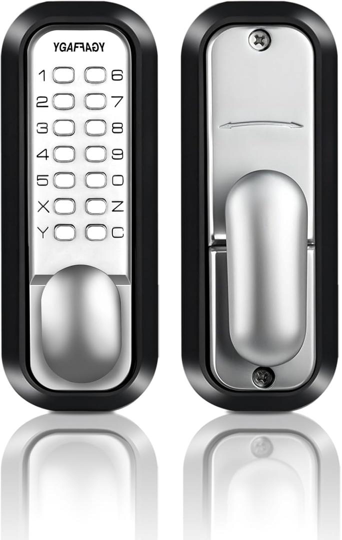 Mechanical keyless Entry Door Lock, 14 Digital Keypad, Weatherproof Deadbolt with Handle, Security Outdoor Lock Without Electronic, Easy Installation, for Home, Yard-gate, Office, Chrome