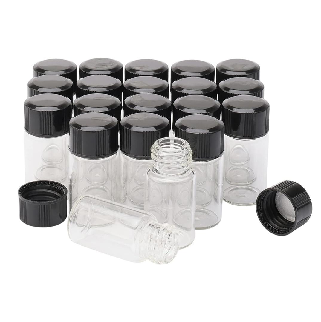 JIUWU 20pcs 3ml Glass Bottles with Cap Transparent Clear Empty Plastic Bottles Jars
