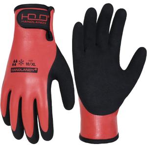 Waterproof Winter Work Gloves Men,Cold Weather Insulated Work Gloves Thermal Liner Superior Grip Latex Coating Warm for Outdoor x-Large (Red)