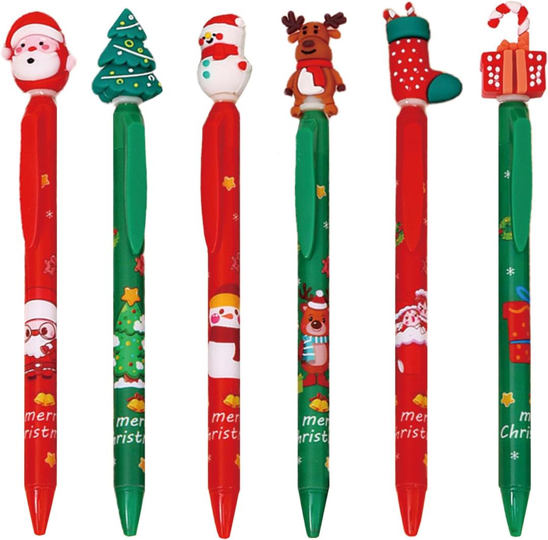 6 Pcs Cute Retractable Colorful Christmas Gel Pens - Aesthetic Pens, Fine Point Black Ink, Smooth Writing Office School Supplies for Women Girls Boys Men (6 Pcs Christmas)