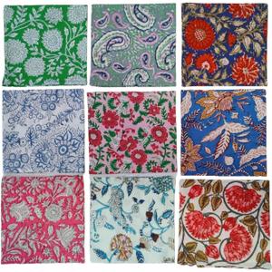 INDIANHANDICRAFTS 10 Pc Mix Lot Hand Block Print Napkin, 100% Cotton, 16x16 Inch, Multicolor Floral, Square, Napkin