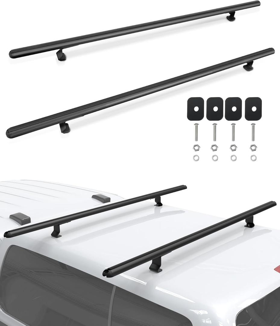 Mountainpeak 500LB Capacity Pickup Truck Topper Ladder Rack Camper Shell Roof Rack for Van Trailer Truck Cap Rack - 60" Crossbar Aluminum Black