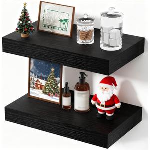 Floating Shelves Bathroom for Wall, Bathroom Shelves Over Toilet, Wall Shelves & Book Shelf for Room, Hanging Shelf, Modern Wooden Mounted Floating Shelves, 12x7x1.5 in (Black, Set of 2)