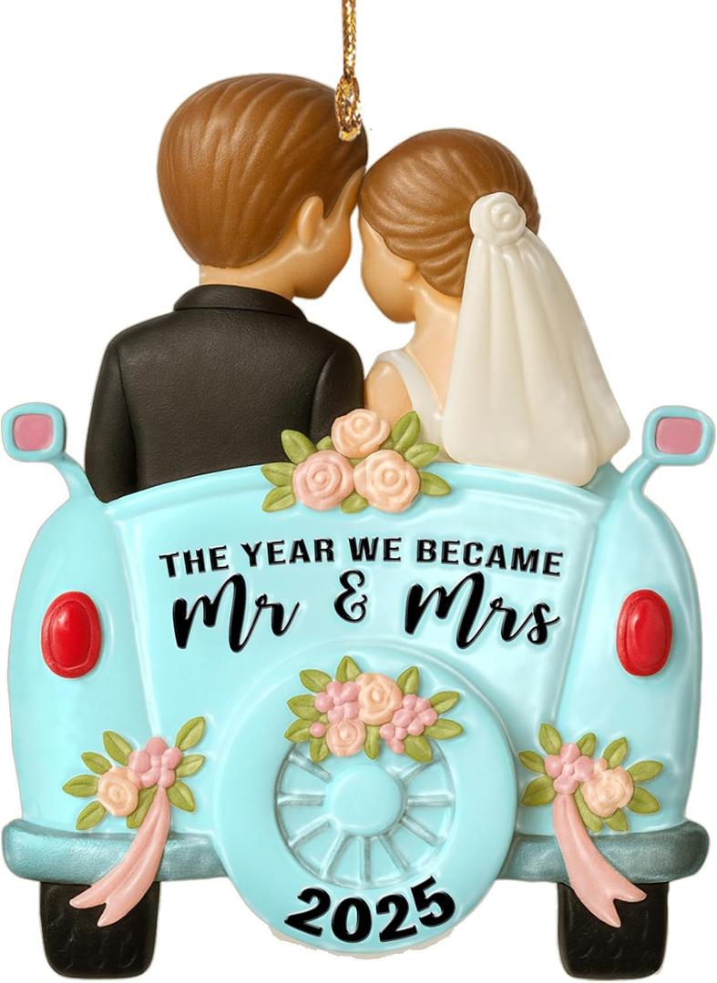 Wedding Ornament 2025  The Year We Became Mr and Mrs 2025  First Christmas Married Ornament  Bride and Groom Car Keepsake  Gift for Newlyweds, Couples, Husband and Wife (Blue)