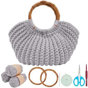 ACRNIGHEET Crochet Bag Kit for Adults Grey Handbag Crochet Kit for Beginners Tote Bag Starter Set DIY Craft Making Kit with Step-by-Step Instructions and Video Guidance